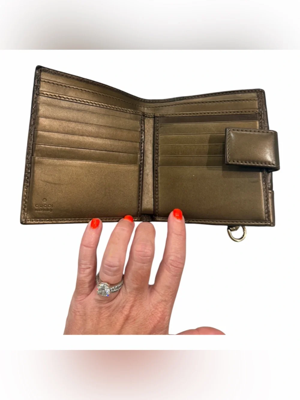 Gucci Bronze Metallic GG-Embossed Leather Wallet with Heart Charm